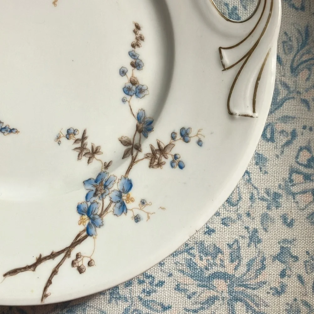 Limoges 5 piece dessert set sm platter + 4 8” plates antique French porcelain